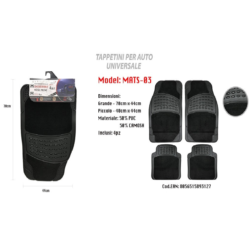 Trade Shop - Tappetino Universale Da Auto Pvc Camoscio Anteriore Posteriore 4pz Maxtech Mats-03 -