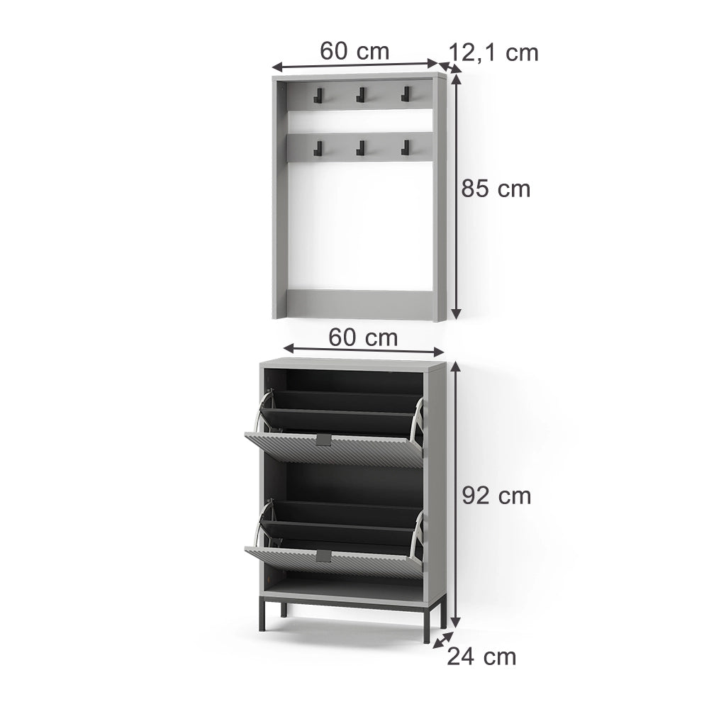 Vicco Armadio da ingresso Grigio 60 x 92 cm Set, 2 parti