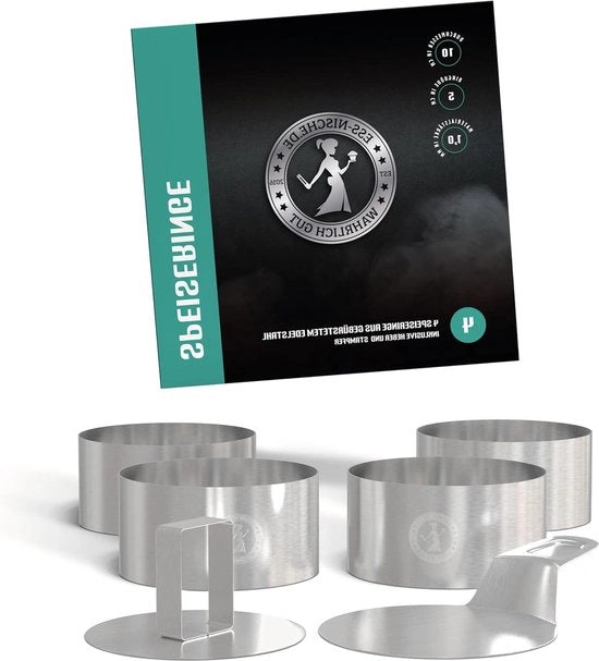 Set di anelli per burger e dessert 10cm - Accessorio grill ideale - Anelli per burger BBQ - Accessorio per pasticceria anello per mini torta - Muffinetta per pane - Set da 4 anelli per torta