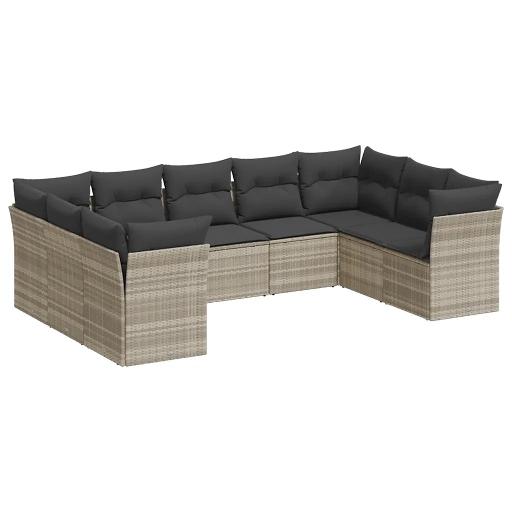 Set Divano da Giardino 9pz con Cuscini Grigio Chiaro Polyrattan 3218132