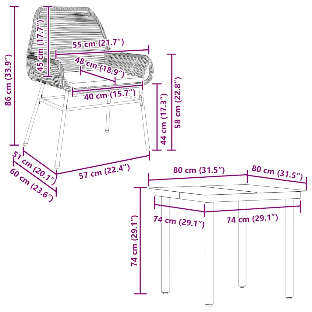 Set da Pranzo da Giardino 5pz con Cuscini Polyrattan Vetro 3334570