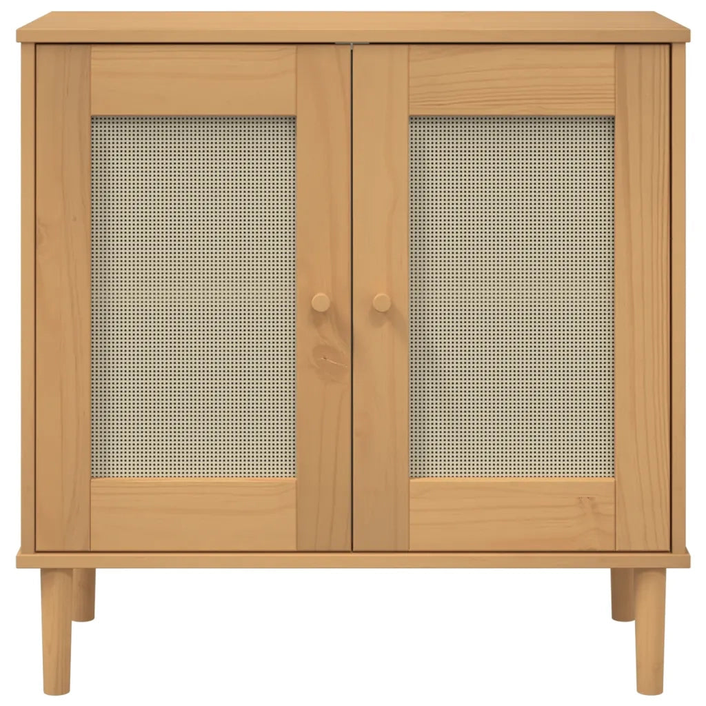 Credenza SENJA Aspetto Rattan Marrone 80x35x80 cm Massello Pino 358031