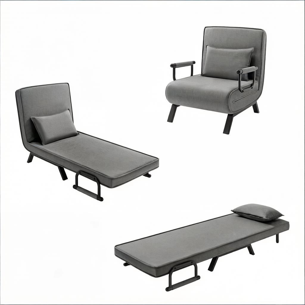 POLTRONA letto 3 in 1 reclinabile 190x74 cm in lino grigio scuro
