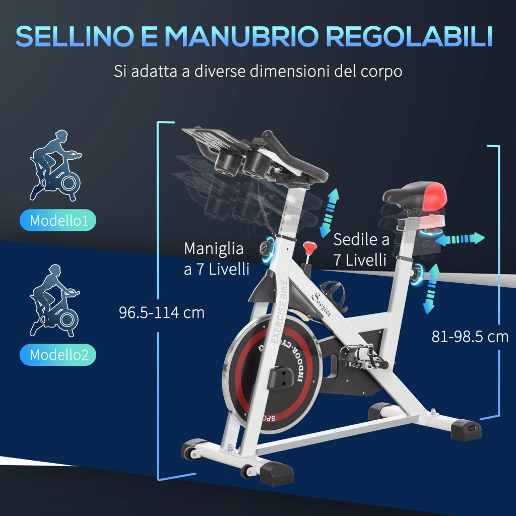 EasyComfort Cyclette Professionale, Bici da Spinning, Cyclette da Camera Regolabile con Schermo LCD e Portabicchieri, Volano 8kg, Bianco
