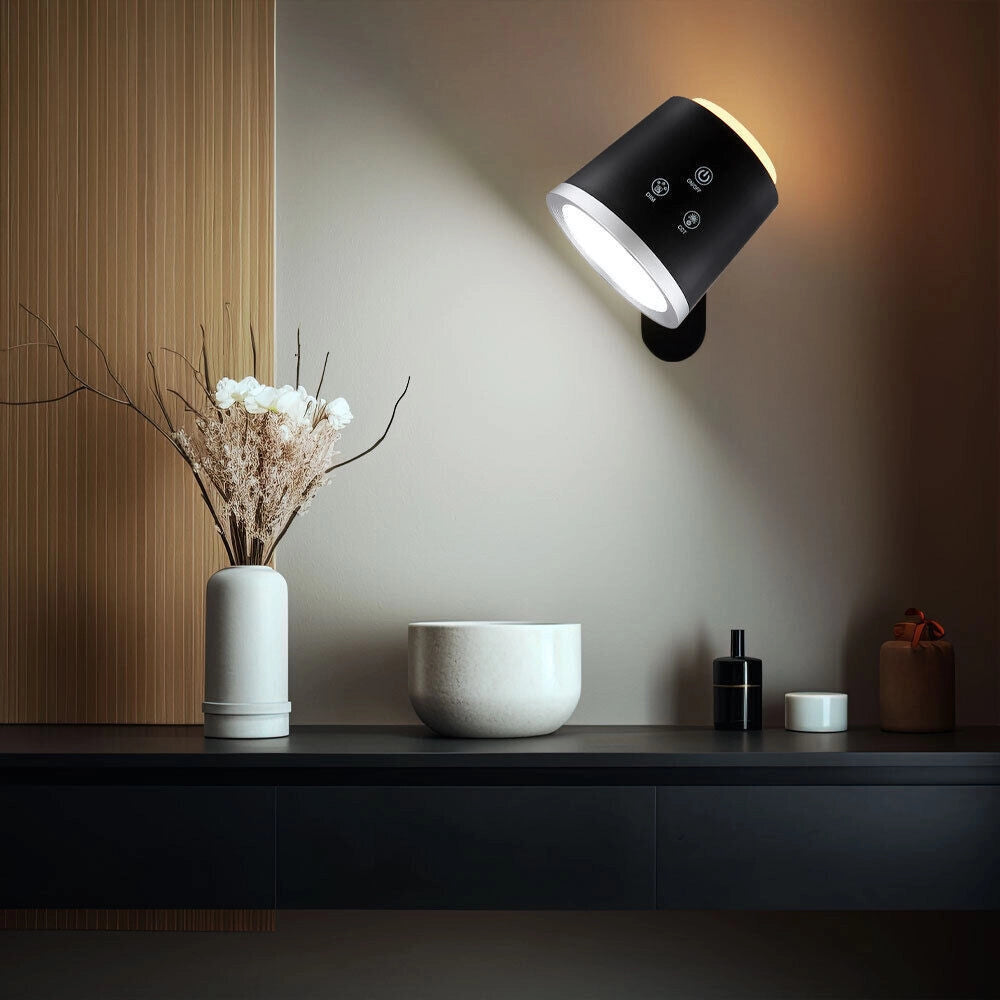 Trade Shop - Lampada Doppio Uso Scrivania Applique A Led 6w Touch Dimmerabile 3 Colorazioni Bl-1005 - Nero