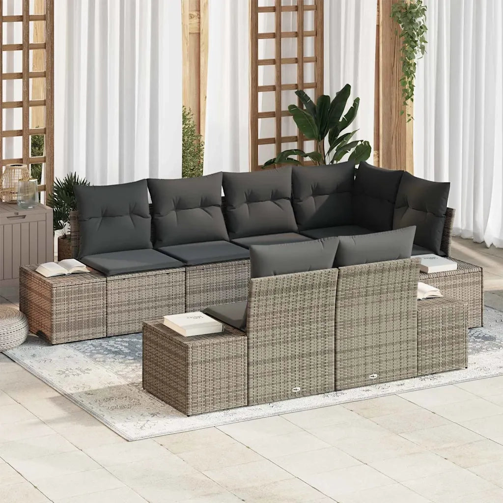 Set Divano da Giardino con cuscino 7 pcs Grigio Poly Rattan 3347099