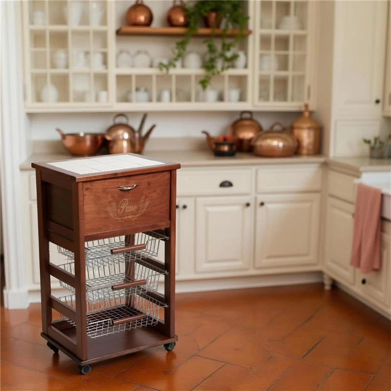 CARRELLO PORTAPANE 85X49X39 CM IN COLORE NOCE TOP BIANCO
