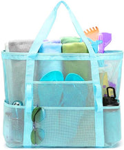 Sacca da viaggio a rete per la spiaggia - Grande cintura per spalle - Borsa multifunzionale - Adatta per scarpe, abbigliamento da bagno e giocattoli - Essenziali per le vacanze - Blu