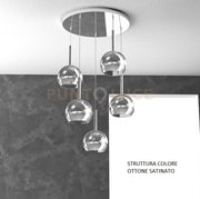 SOSP. OTTONE SAT. TONDA 5 LUCI VETRI TUTTI PICCOLO CROMO 1155OS-S5 TP-CR