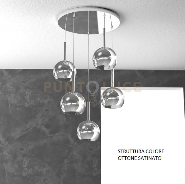 SOSP. OTTONE SAT. TONDA 5 LUCI VETRI TUTTI PICCOLO CROMO 1155OS-S5 TP-CR