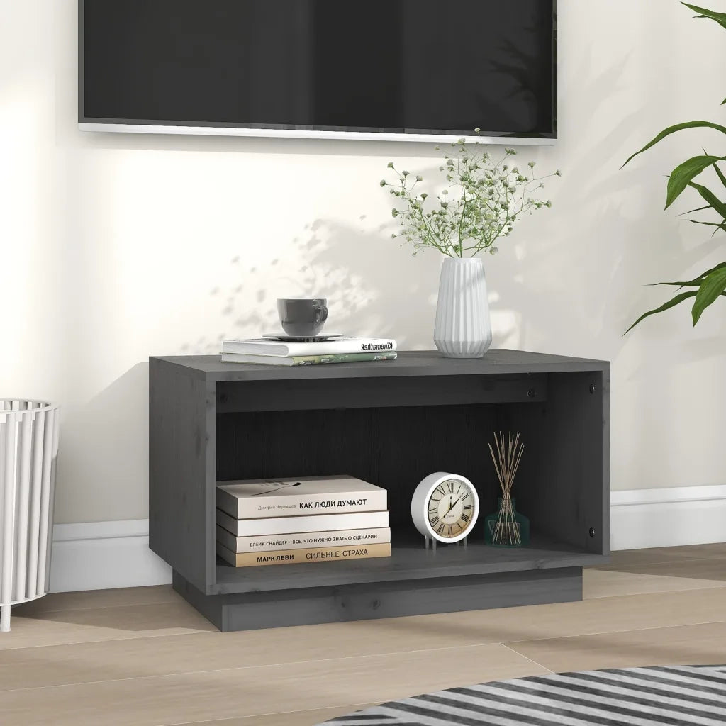 Mobile TV | Armadietto TV | Mobile Porta TV Grigio 60x35x35 cm in Legno Massello di Pino