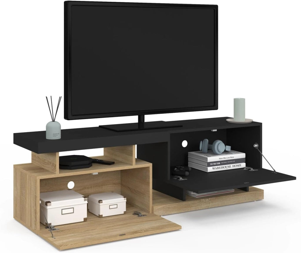 ANGULO 140 cm Porta TV a 2 ante effetto legno e nero