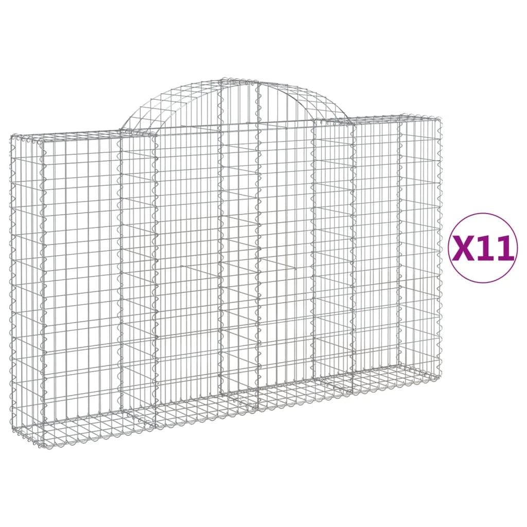 Cestini gabbioni recinzione a gabbia muro di contenimento ad arco 11 pezzi 200 x 30 x 120/140 cm ferro zincato argento 02_0040309