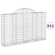 Cestini gabbioni recinzione a gabbia muro di contenimento ad arco 11 pezzi 200 x 30 x 120/140 cm ferro zincato argento 02_0040309