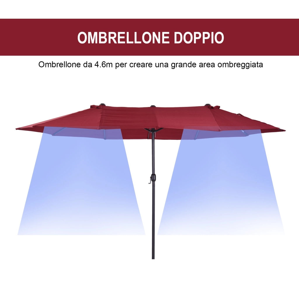 EasyComfort Ombrellone da Giardino Doppio con Apertura a Manovella, in Acciaio e Poliestere, 460x270x240 cm, Rosso