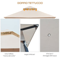 Gazebo da Giardino 3x3 m con Doppio Tettuccio in Metallo e Poliestere Beige