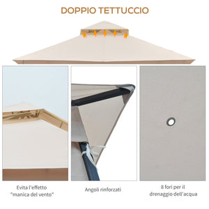 Gazebo da Giardino 3x3 m con Doppio Tettuccio in Metallo e Poliestere Beige