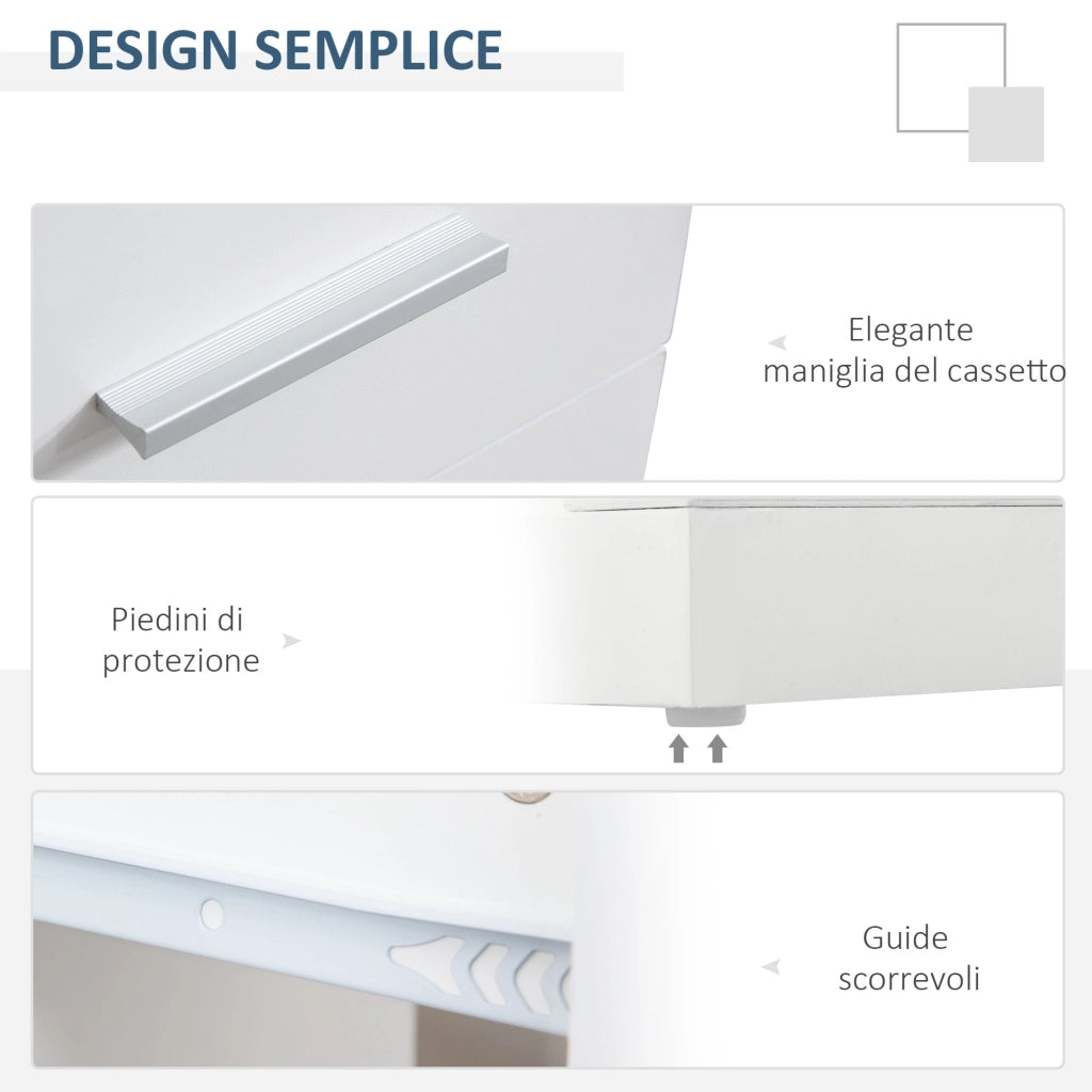 Scrivania Angolare Moderna in Legno con Cassetto, Armadietto e Mensole, Arredamento per Ufficio e Casa, Bianco