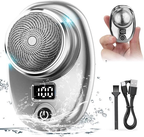Scheermacchina portatile mini elettrica con anello in alluminio e display LED Adatta per uomini, ricaricabile via USB, impermeabile, scheermacchina elettrica portatile, facile da usare, con un solo tocco del pulsante