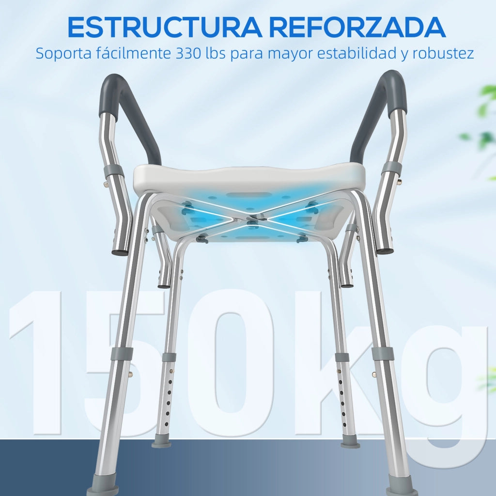 Sgabello da doccia regolabile per anziani ¨C zephmum ¨C 52x45x69 cm bianco e azzurro