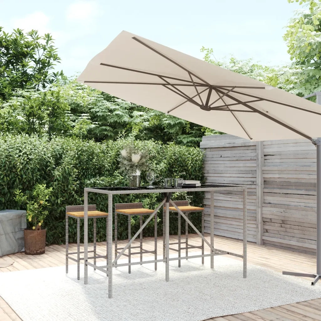 Tavolino da Giardino | Tavolo da Bar con Piano in Vetro Grigio 180x70x110cm Polyrattan