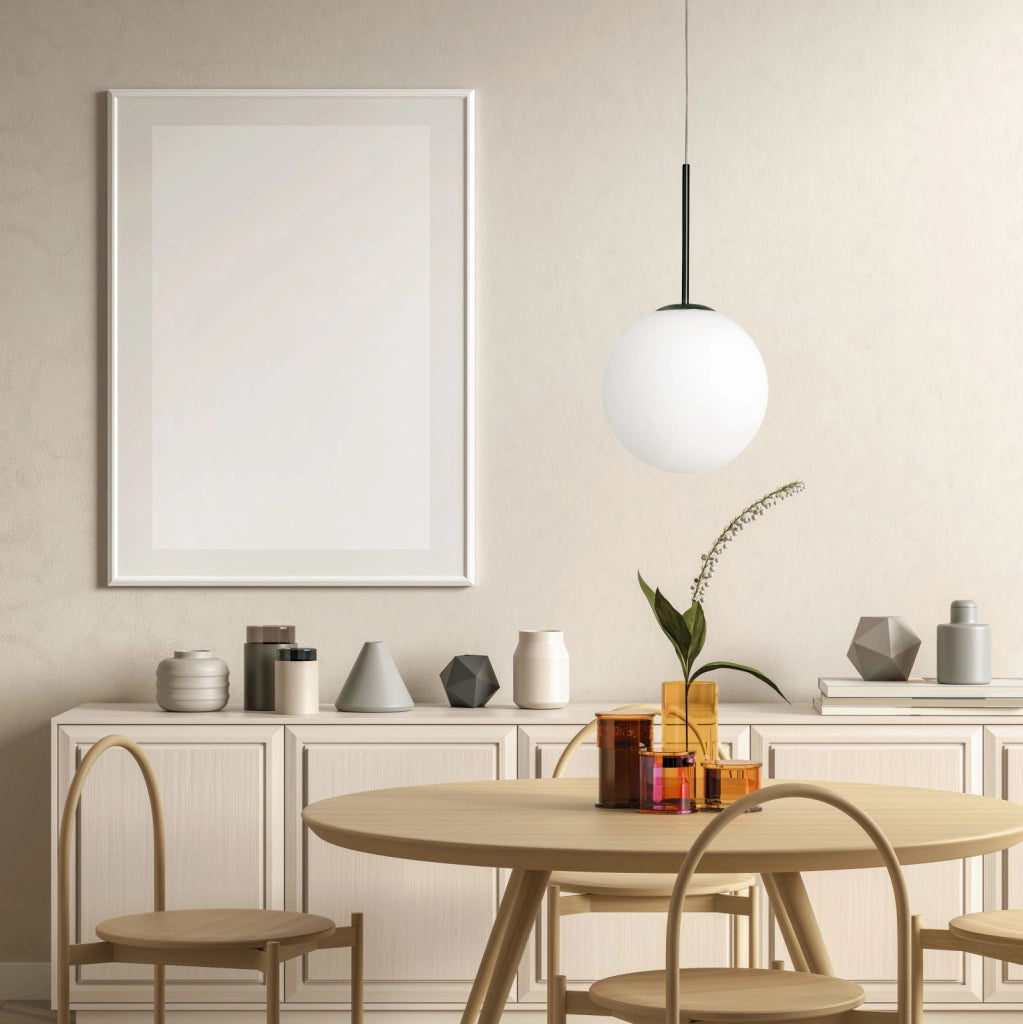JUGEN BLACK SOSPENSIONE 1 LUCE VETRO BIANCO MONTATURA NERA ATTACCO E27D.30CM