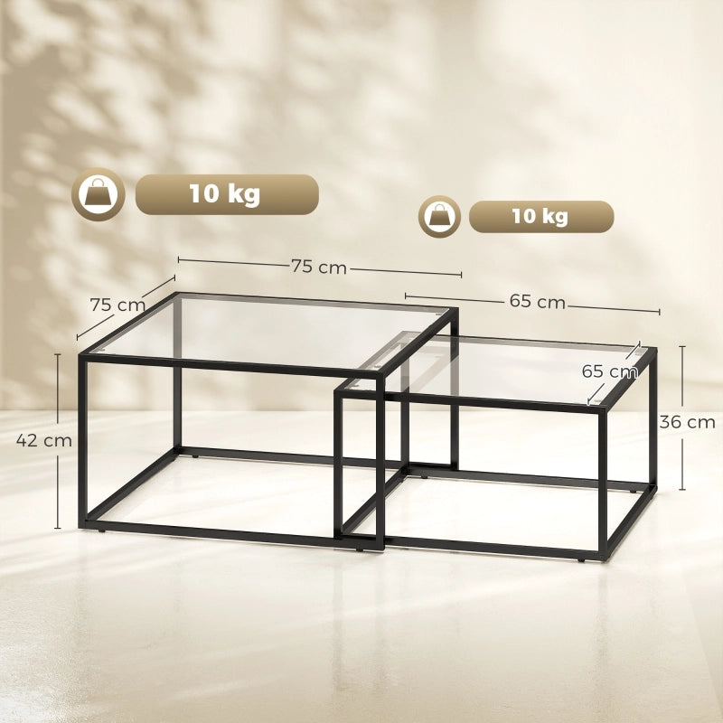 TAVOLINO DA CAFFÈ Set 2 unità 84.5x81.3x15 cm Vetro Nero