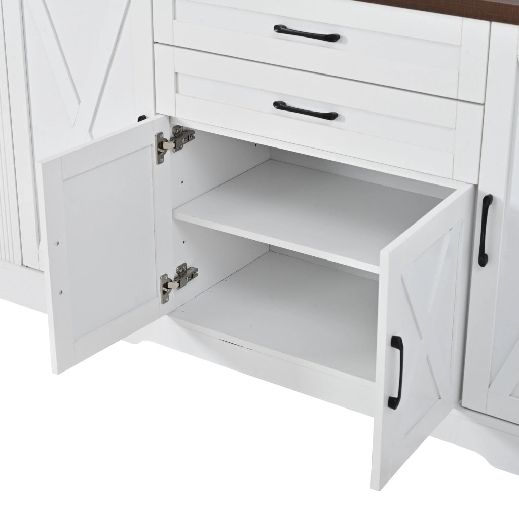 Credenza da sala da pranzo, 4 ante, 2 cassetti, mobile da salotto, mobile contenitore, finitura effetto legno, bianco, 160 x 39 x 81.5 cm