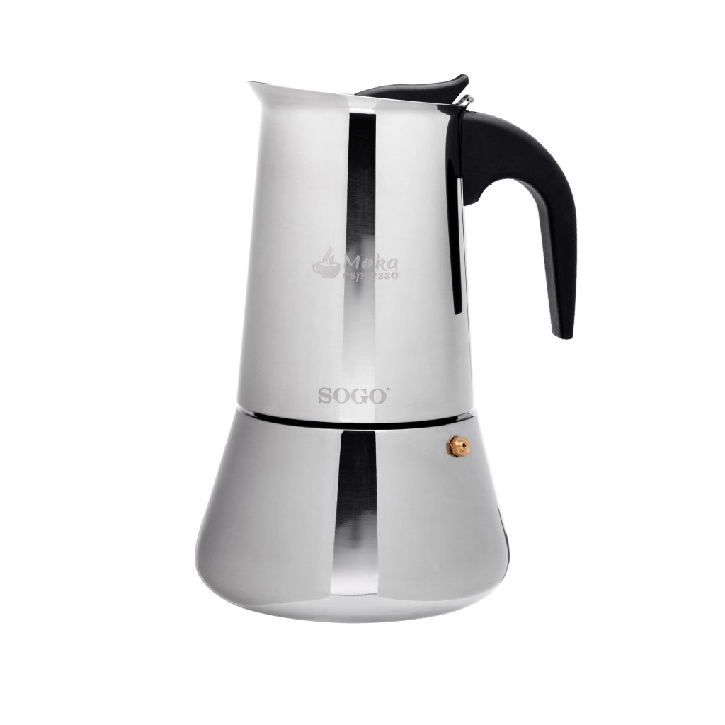 Caffettiera moka 6 tazze in acciaio inox per induzione gas e vetroceramica, manico ergonomico per espresso - Sogo