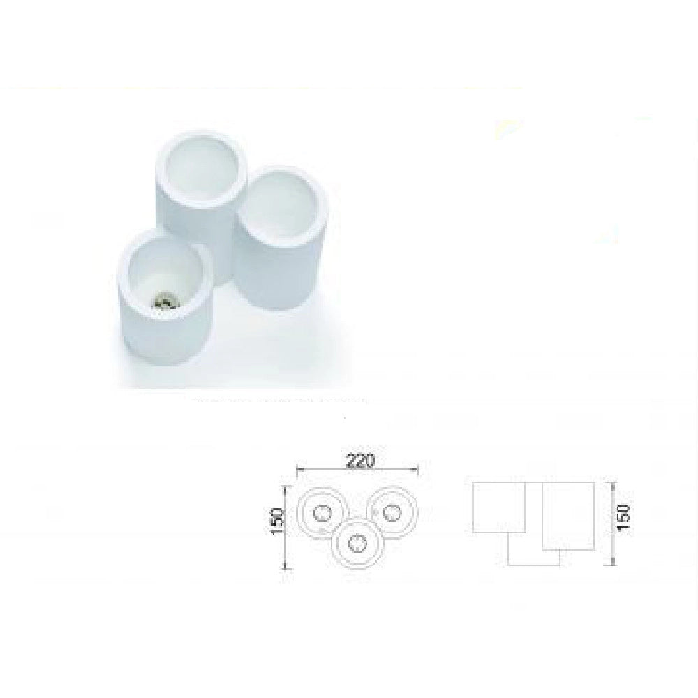 Trade Shop - Lampadario Lampada Da Soffitto Portalampada Gu10 3 Cilindri In Gesso Gs-c07-3 -