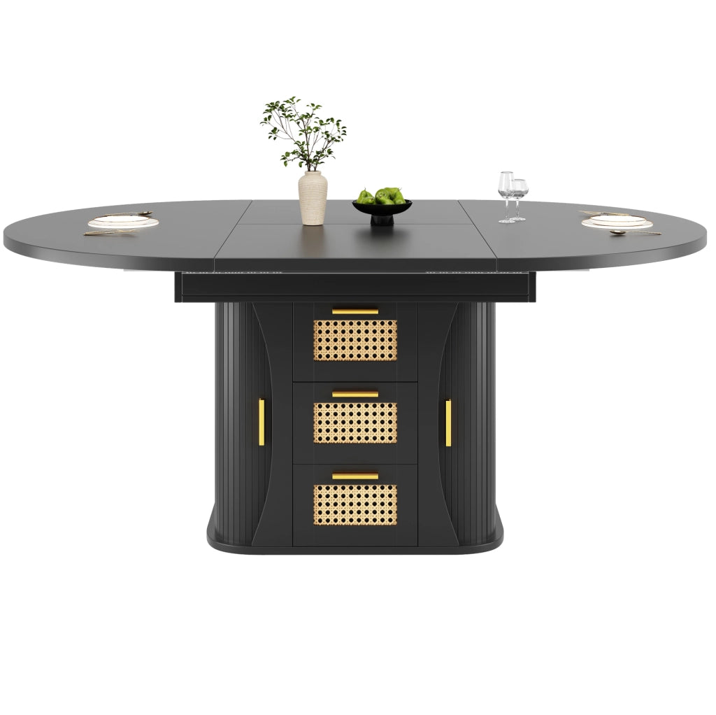 Tavolo da pranzo allungabile 118/158x118 cm con cassetti in MDF nero