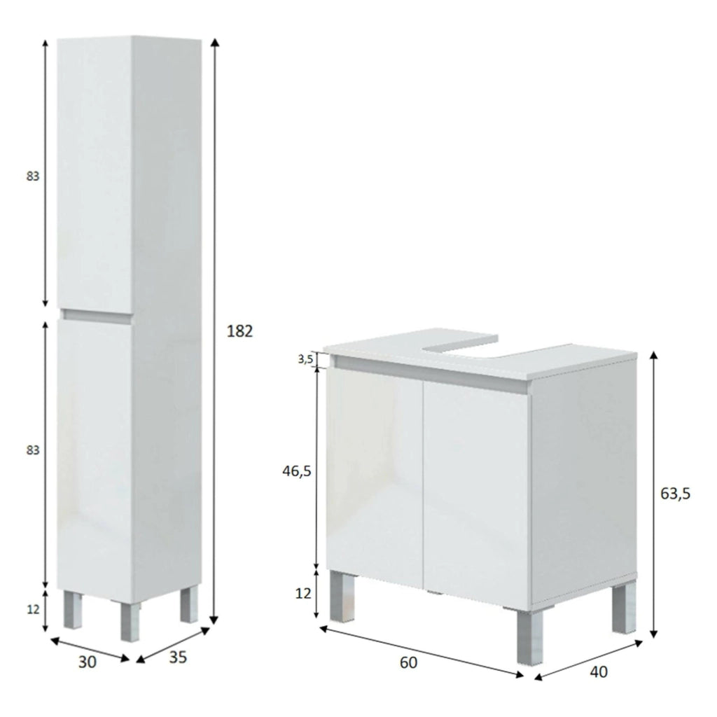 Vignolo, set Mobili Bagno 5 Ripiani, Bianco Lucido