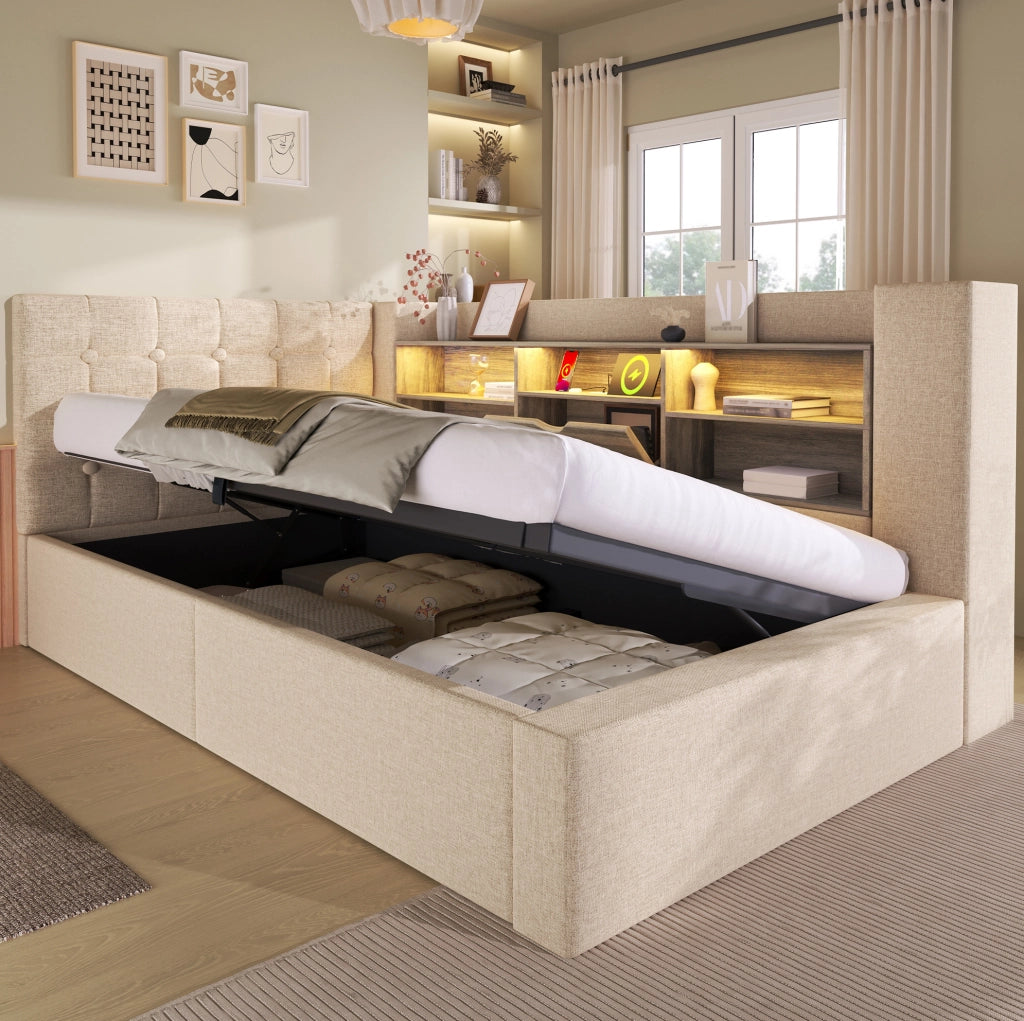 Letto singolo 90x200 cm con LED, ricarica USB e contenitore