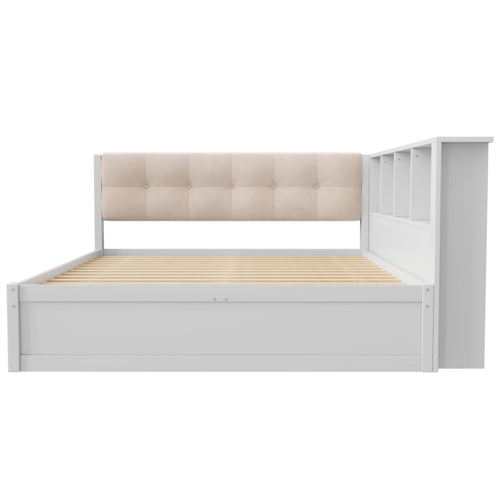 Letto daybed 140x200 cm in legno di pino e MDF bianco con cassetti; mensola e USB