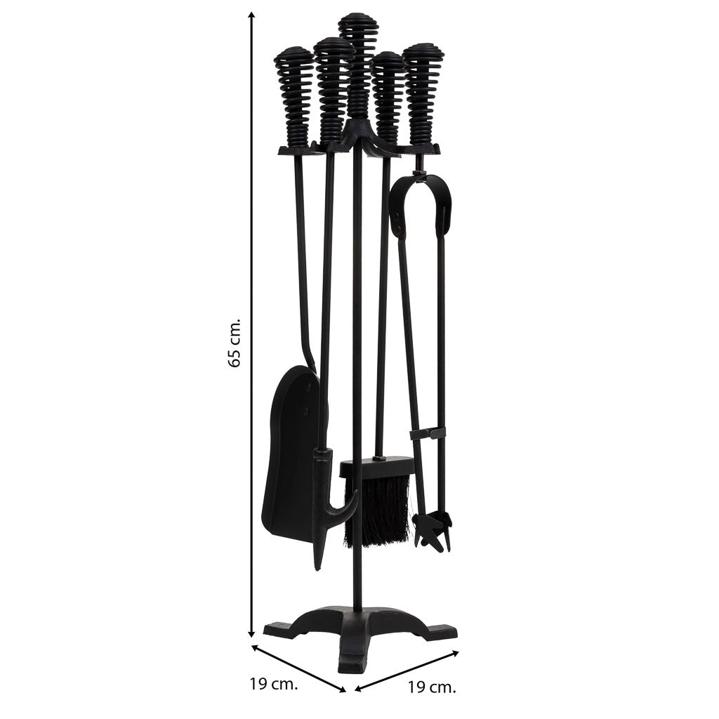 Set attrezzi per camino in metallo nero 5pz 19x19x65h cm