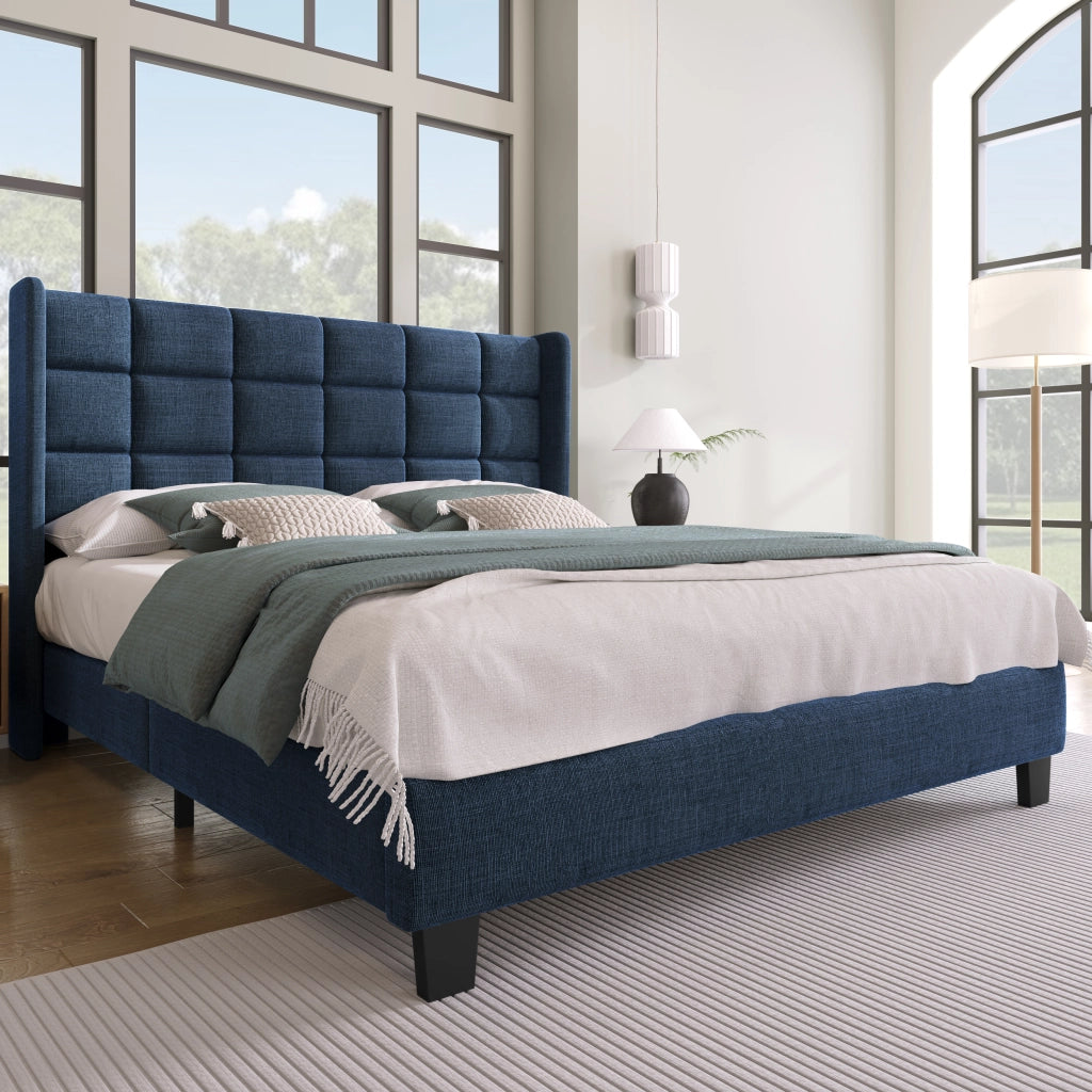 letto imbottito lino blu 140x200 cm