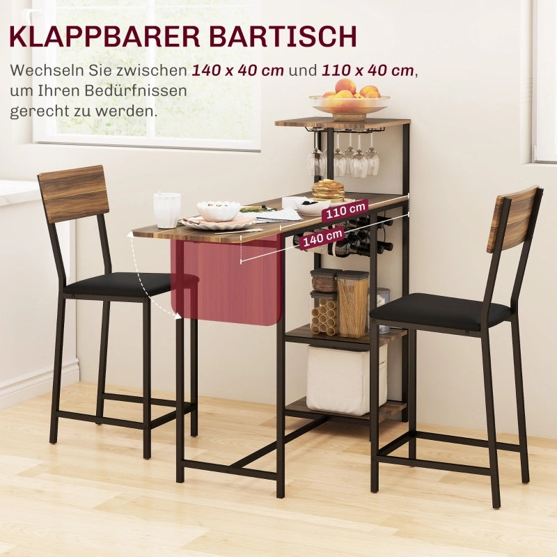 TAVOLO ALTO ESTENSIBILE 110-140x40 cm Marrone in MDF e Metallo Set da 3 pezzi