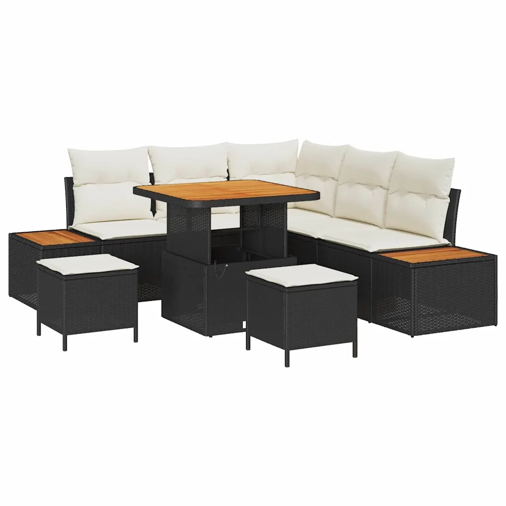 Set Divano da Giardino 8 pcs Nero polyrattan