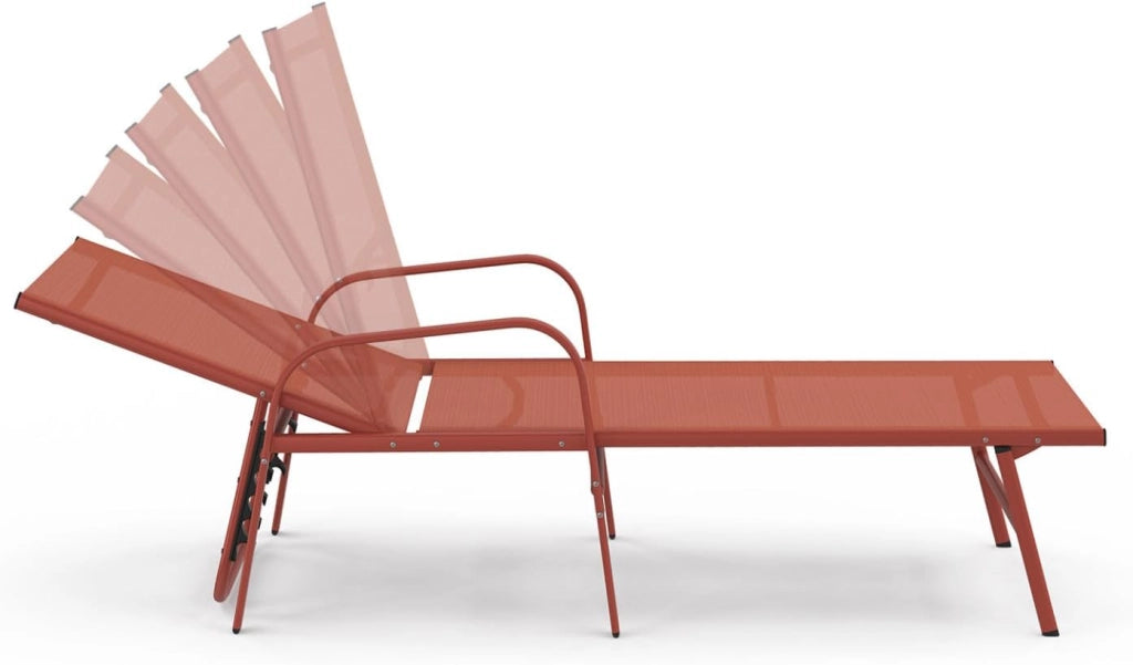 Set di 2 lettini da Giardino reclinabili FIDJI in Acciaio e Tessuto Terracotta