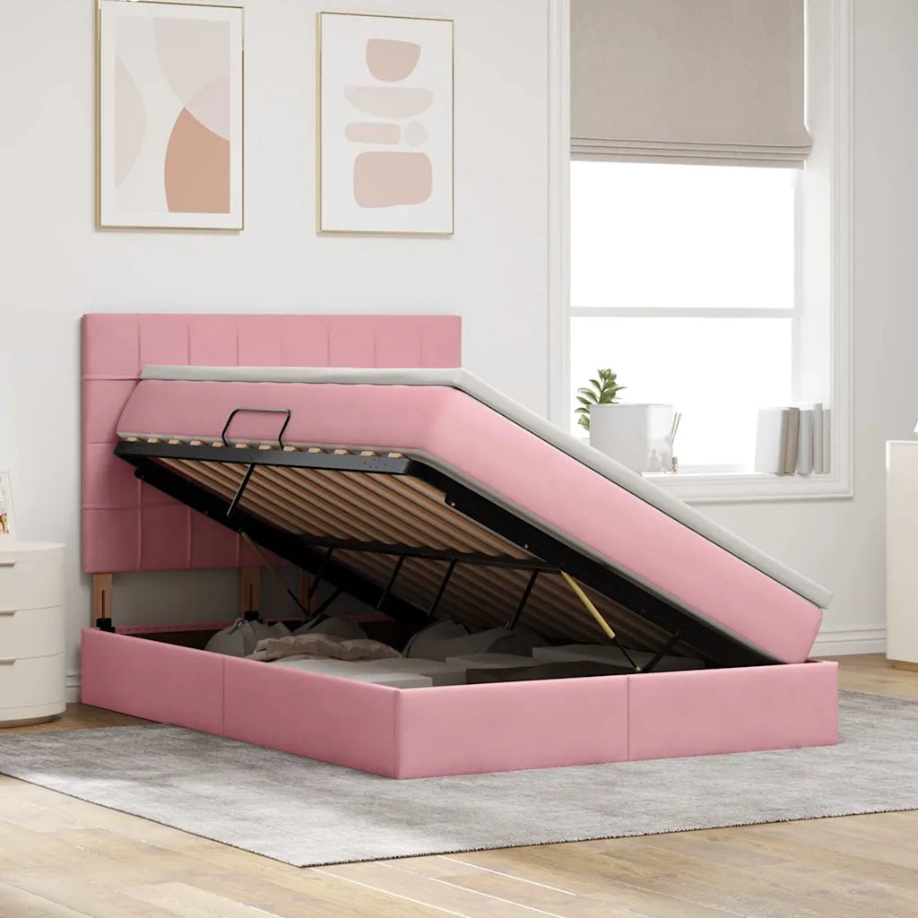 Letto con contenitore e materasso Rosa 140 x 200 cm Velluto