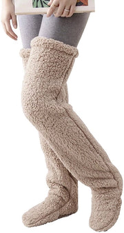 Calze da gamba alta per donne - Piuma - Caldi - Antiscivolo - Fleece - Ideali per autunno/inverno