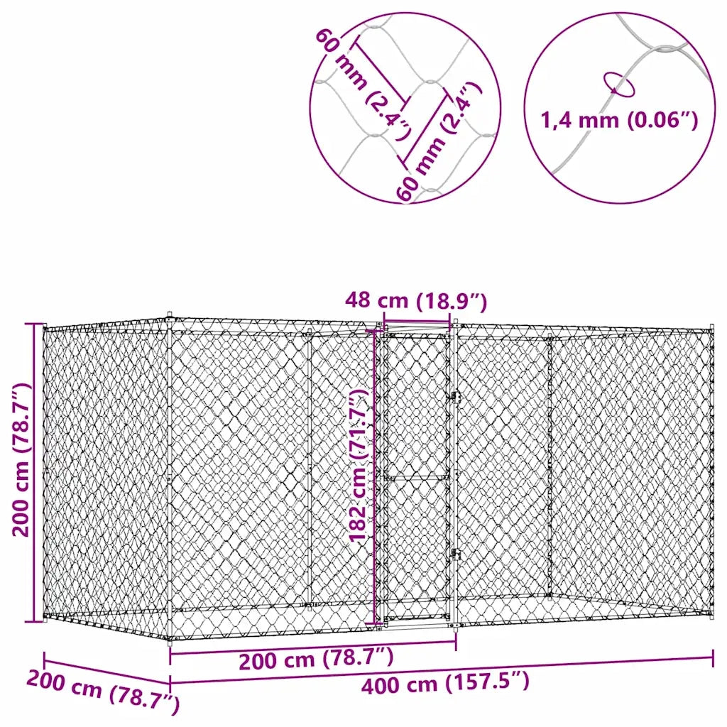 Gabbia per cani Argento 400 x 200 x 200 cm Acciaio zincato 3368309
