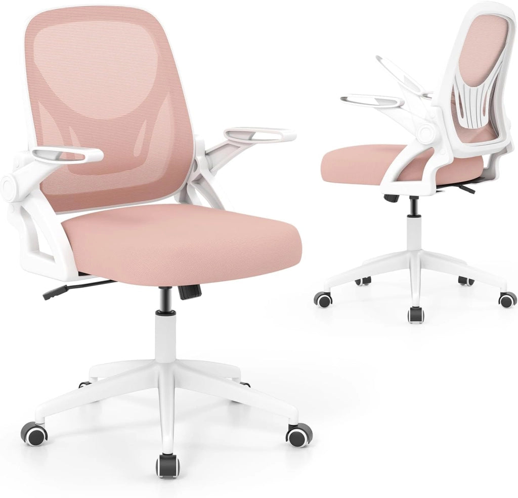Sedia da scrivania ergonomica, sedia da ufficio girevole in rete con ruote, altezza regolabile e braccioli pieghevoli, seduta imbottita, supporto lombare, carico 150 kg (verde)