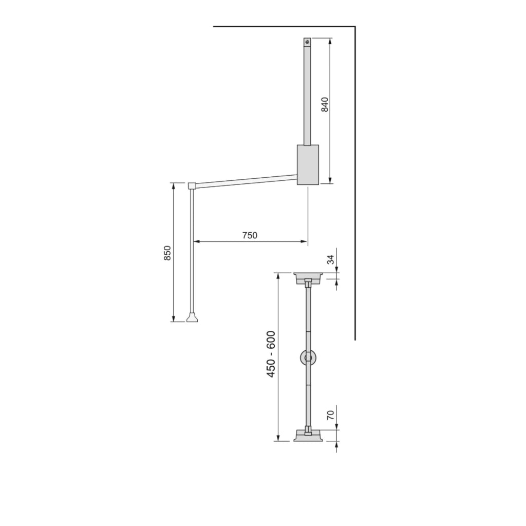 Emuca Appendiabiti per armadio Hang, 450 - 600, Verniciato grigio pietra, Acciaio e Tecnoplastica, 1 u.