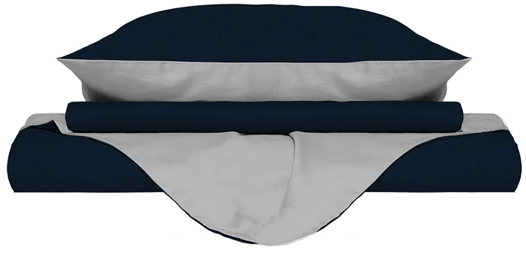 Copripiumino con Sacco e Federe Doubleface Blu Scuro/Grigio Chiaro Matrimoniale