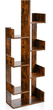 Libreria a 8 livelli 50 x 25 x 145 cm, mobile portaoggetti a forma di albero su piede, dispositivo antiribaltamento, carico totale 80 kg, per soggiorno, ufficio, camera da letto (marrone)