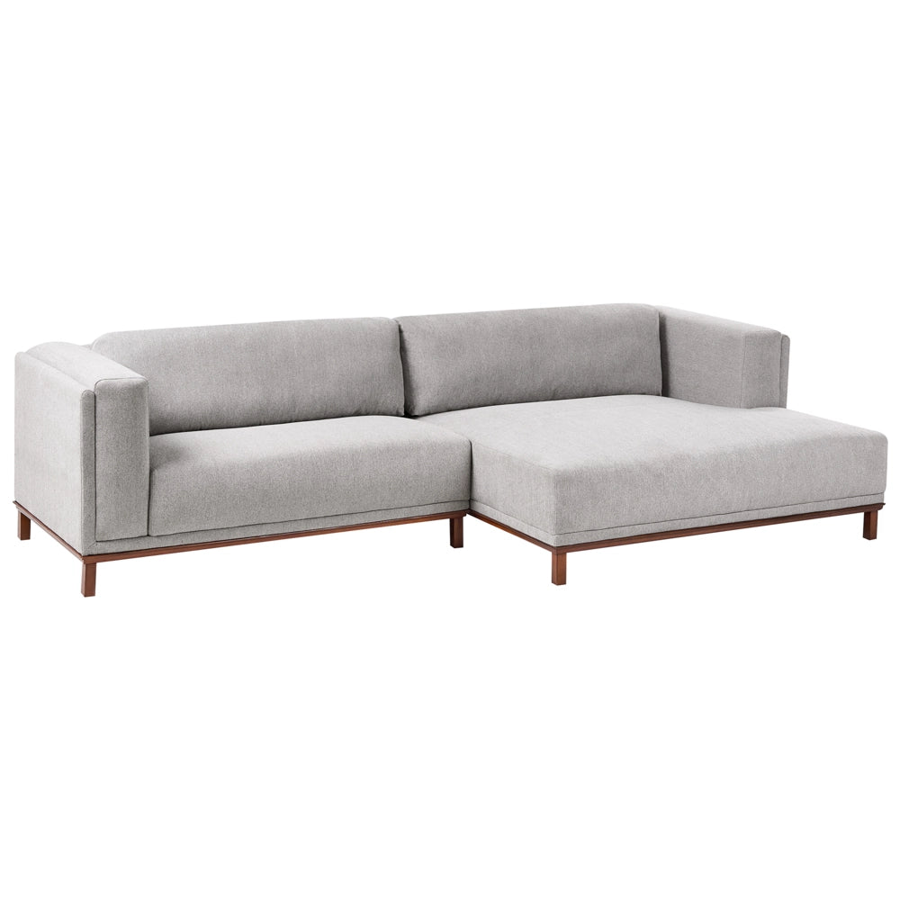 Divano angolare sinistro Tappezzato in tessuto poliestere grigio Gambe in legno 4 posti Spesso imbottito Mobili da salotto in stile moderno