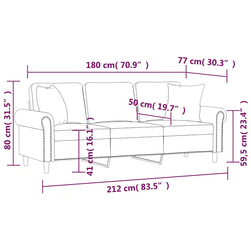 Divano a 3 Posti con Cuscini Marrone 180 cm in Velluto 3200962