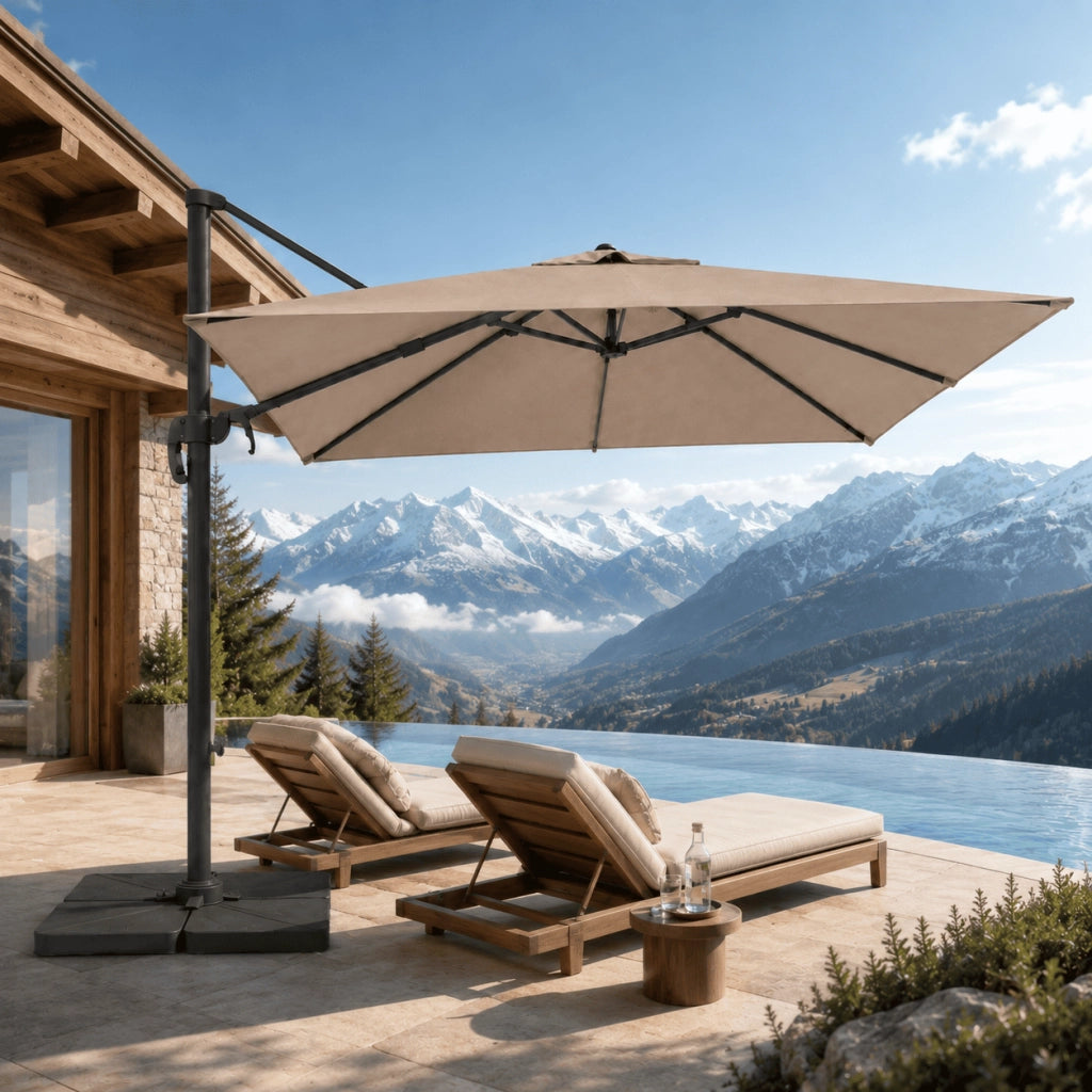 Ombrellone 3x4 M Con Braccio Retrattile Per Giardino Esterni Piscina Gazebo Terrazze Bar Hotel Struttura In Acciaio Inossidabile Rotabile 360° Telo 180 G/M2 Impermeabile Resistente Ai Raggi UV Tortora