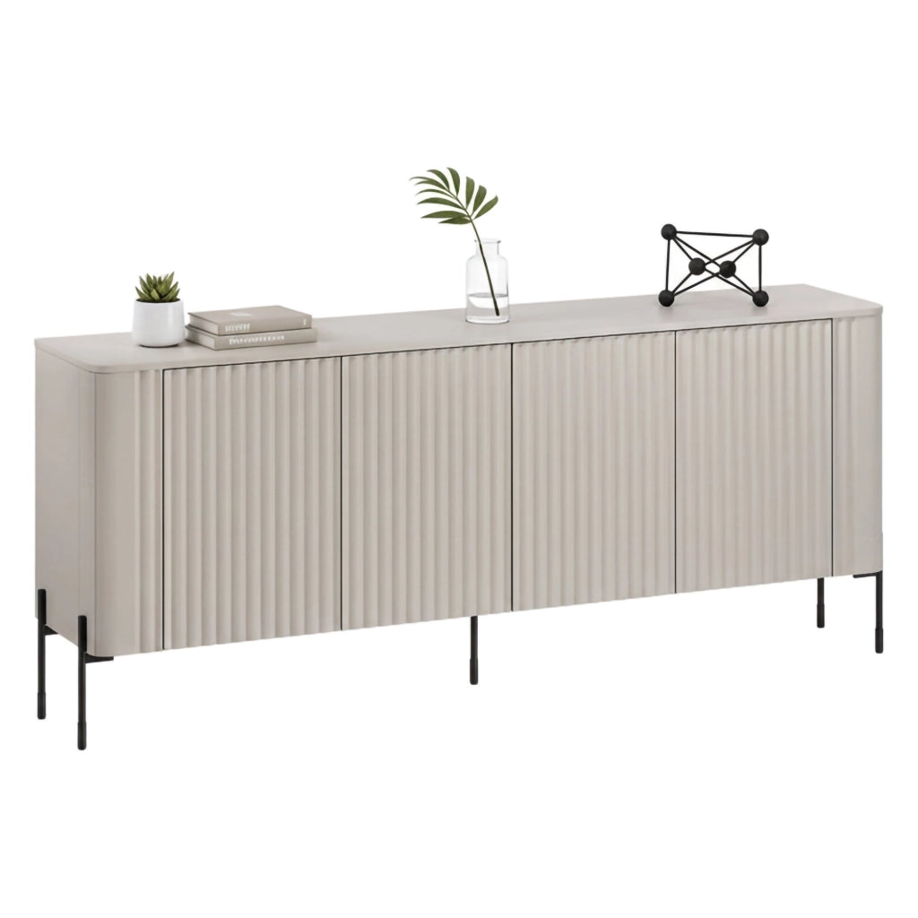 Credenza Laion, Madia da salotto con quattro ante battenti, Rialzata da terra, 190x40 h80 cm, Beige